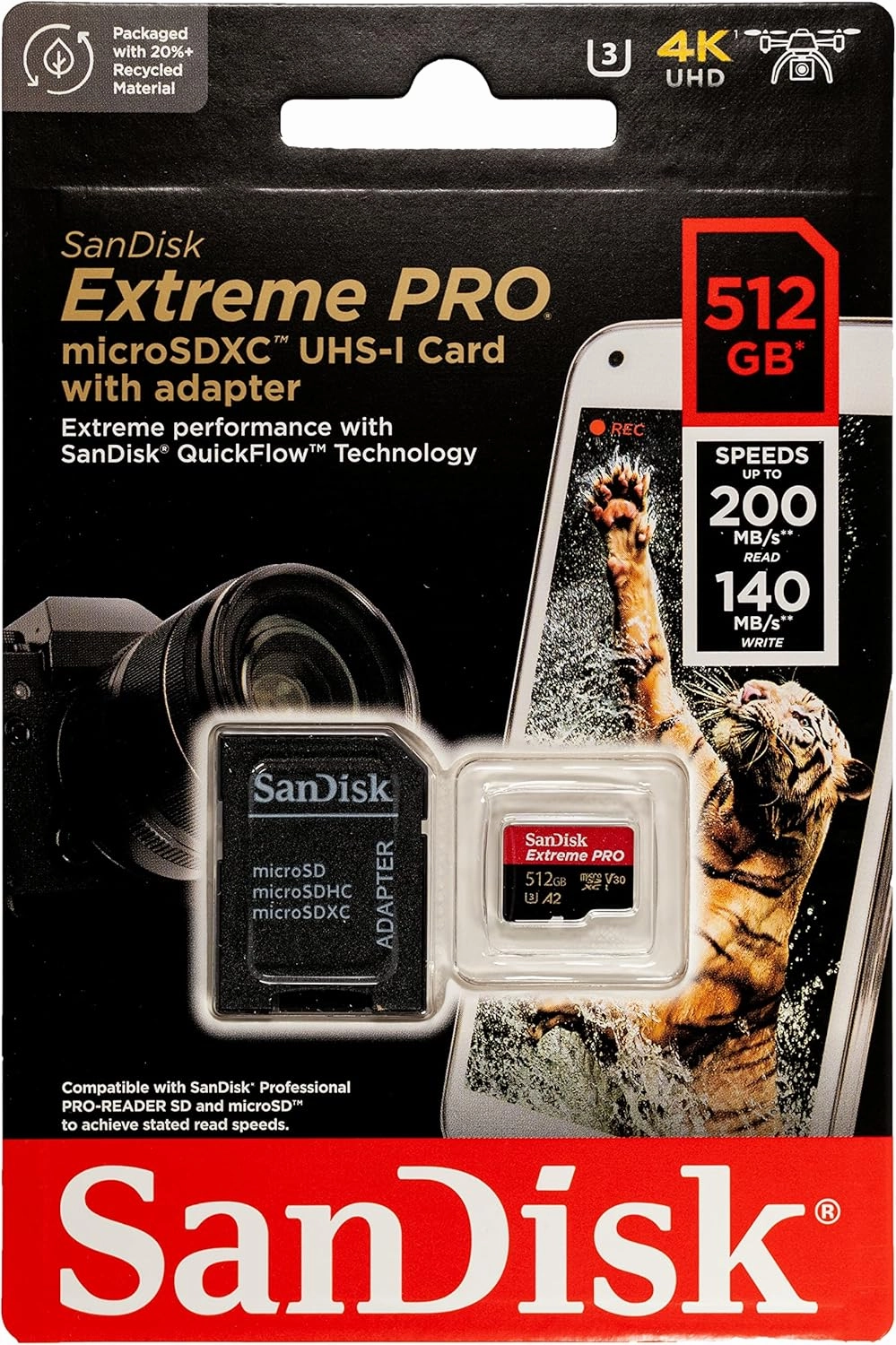 SanDisk 512GB MicroSDXC Extreme Pro Memory Card Compatible with DJI Mavic 3 Classic, Action 5 Pro, Mavic Pro Platinum (SDSQXCD-512G-GN6MA) Bundle with (1) Everything But Stromboli MicroSD Card Reader