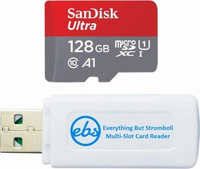 SanDisk MicroSD 128GB Ultra Card for Motorola Phone Works with Moto G54, Moto G Power 5G, Moto G (23), Moto G84 (SDSQUAB-128G-GN6MN) Bundle with 1 Everything But Stromboli MicroSDXC & SD Card Reader