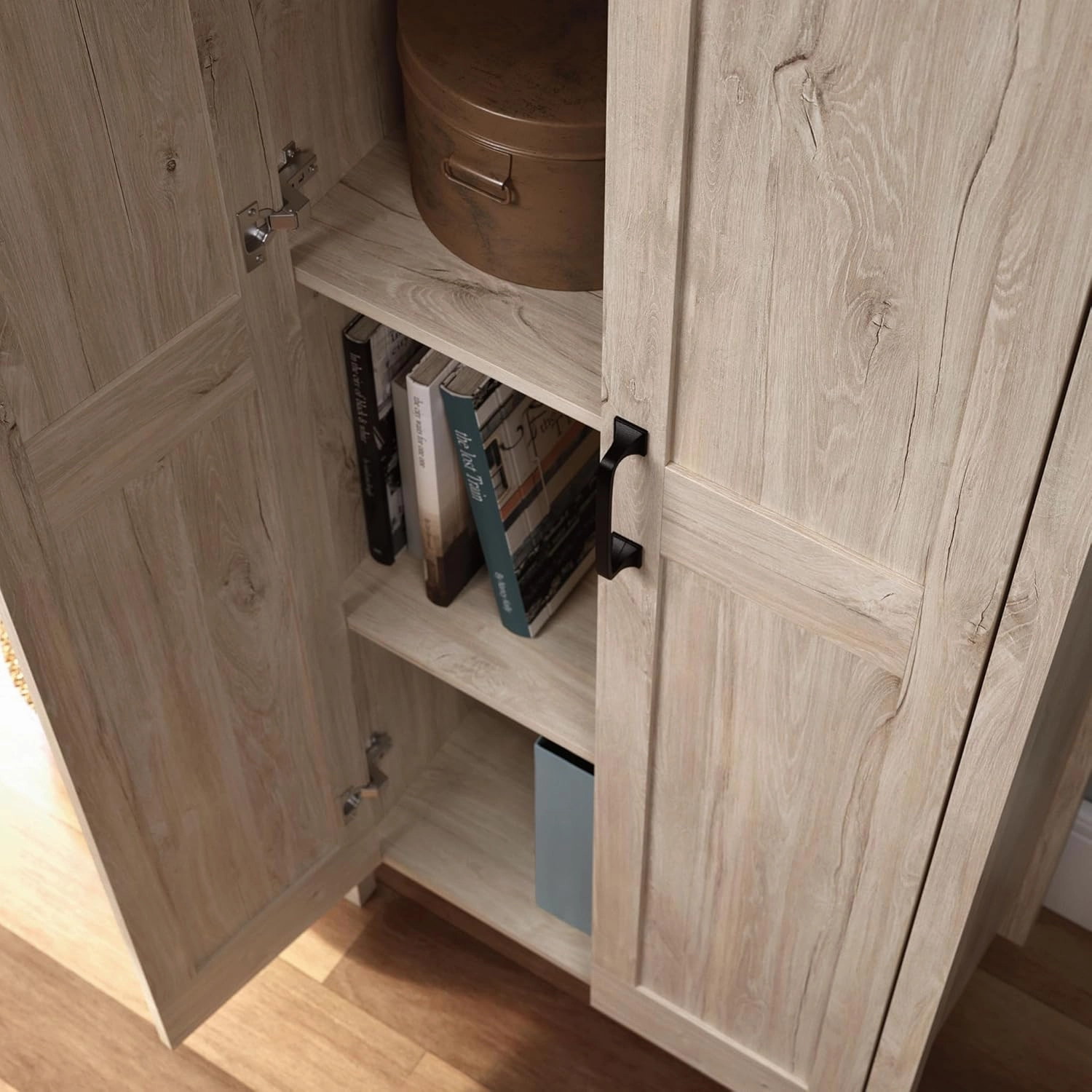 Sauder 2-Door Storage Cabinet, Tall Wooden Organizer, in a Chalk Oak Finish