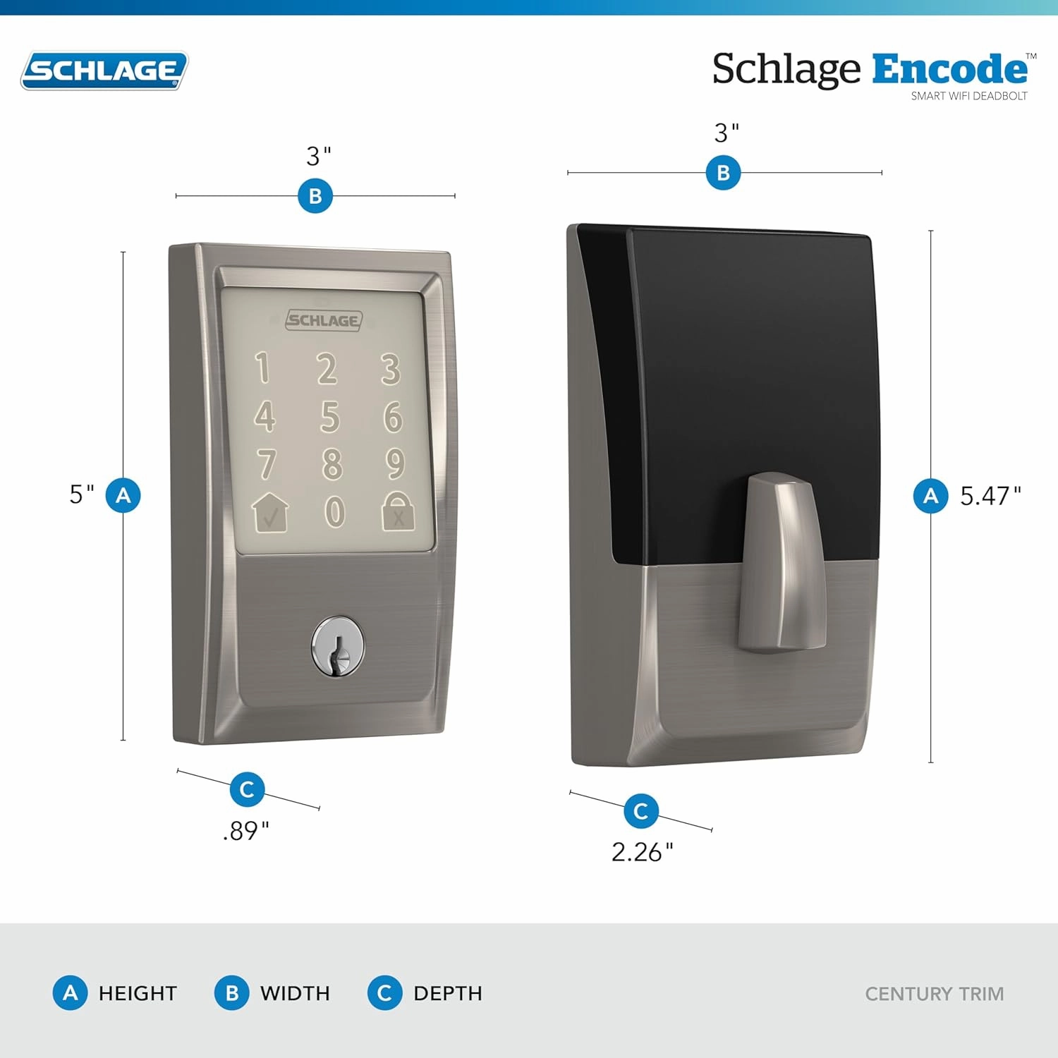 Schlage Encode Smart WiFi Deadbolt Lock for Front Door - Keyless Entry with App or Touchscreen - Works with Alexa, Apple HomeKit, Hey Google, & Airbnb - Create Codes for Guests - Satin Nickel Silver