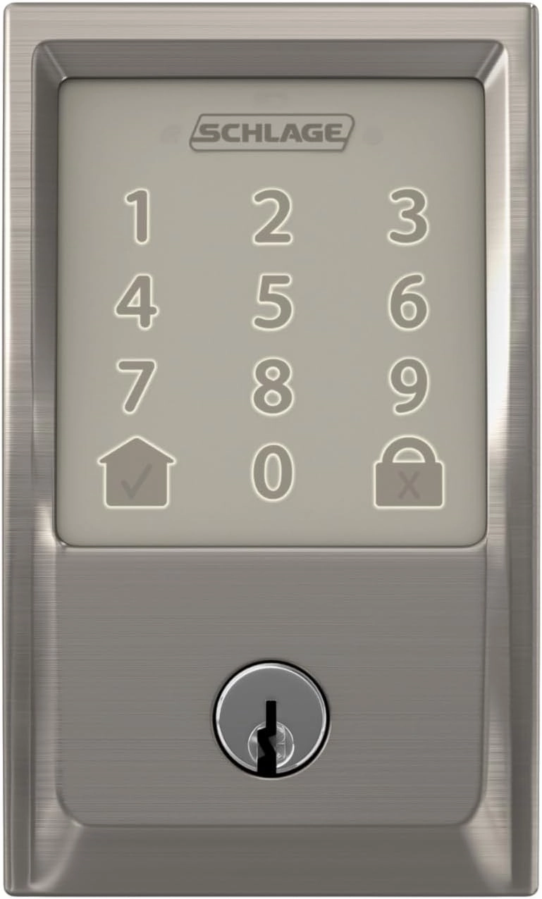 Schlage Encode Smart WiFi Deadbolt Lock for Front Door - Keyless Entry with App or Touchscreen - Works with Alexa, Apple HomeKit, Hey Google, & Airbnb - Create Codes for Guests - Satin Nickel Silver