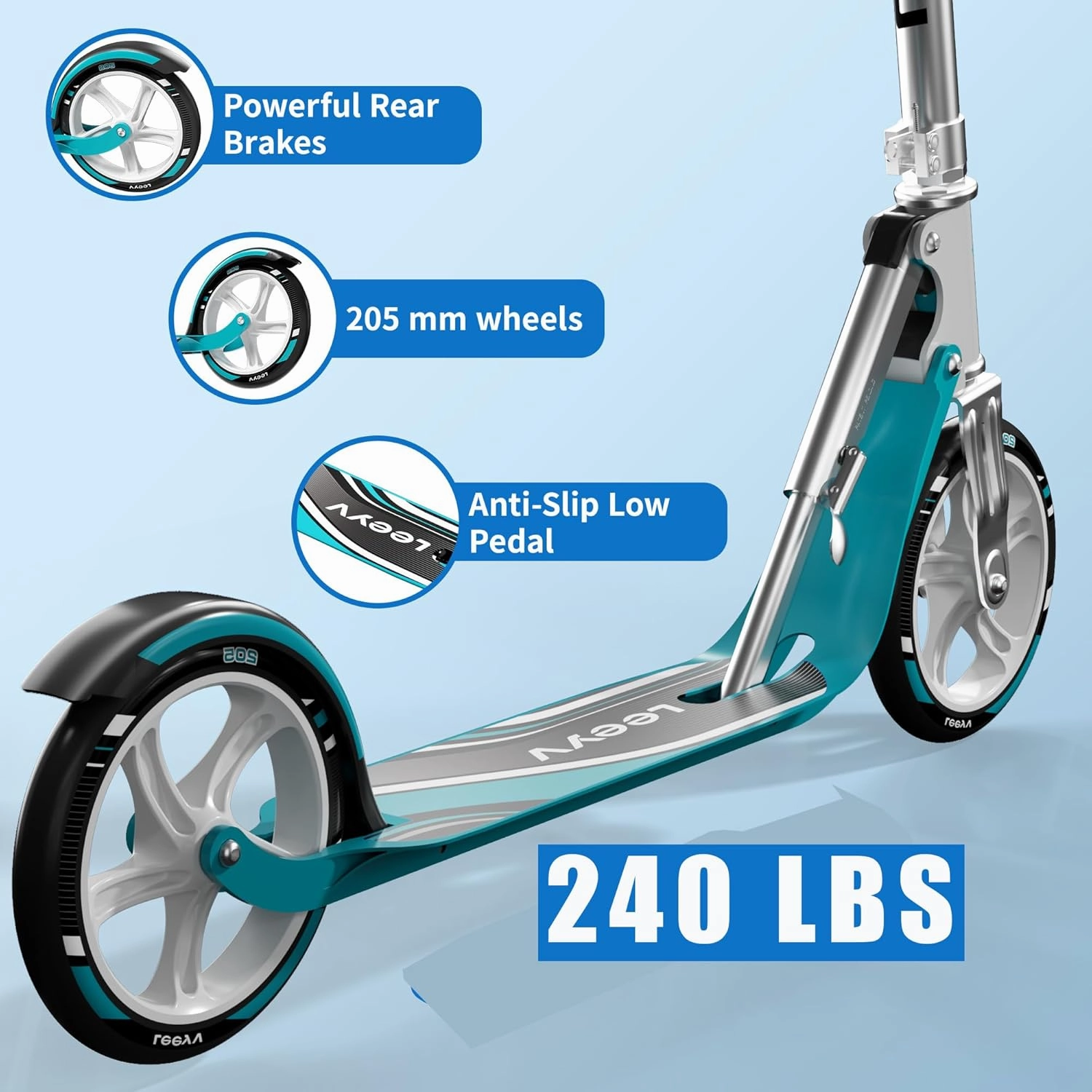 Scooter for Kids 6-12 & Adults | Adjustable Height, Foldable, Lightweight Aluminum Frame | Holds Up to 240lbs | Smooth Ride on Any Terrain