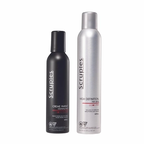 Scruples Creme Parfait Volumizing Foam (8.5 oz)   High Definition Hair Spray (10.6 oz) – Ultimate Styling Duo for Volume, Hold, Shine & Frizz Control – Alcohol-Free Mousse   Humidity-Resistant