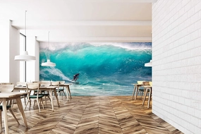 Sea Surfing 3D Wallpaper, Ocean Waves Waterproof Durable Wrinkle Free Creative Space Decor Art Murals for Living Room Tv Sofa Background Wall Sticker Decor,116"Wx91"H