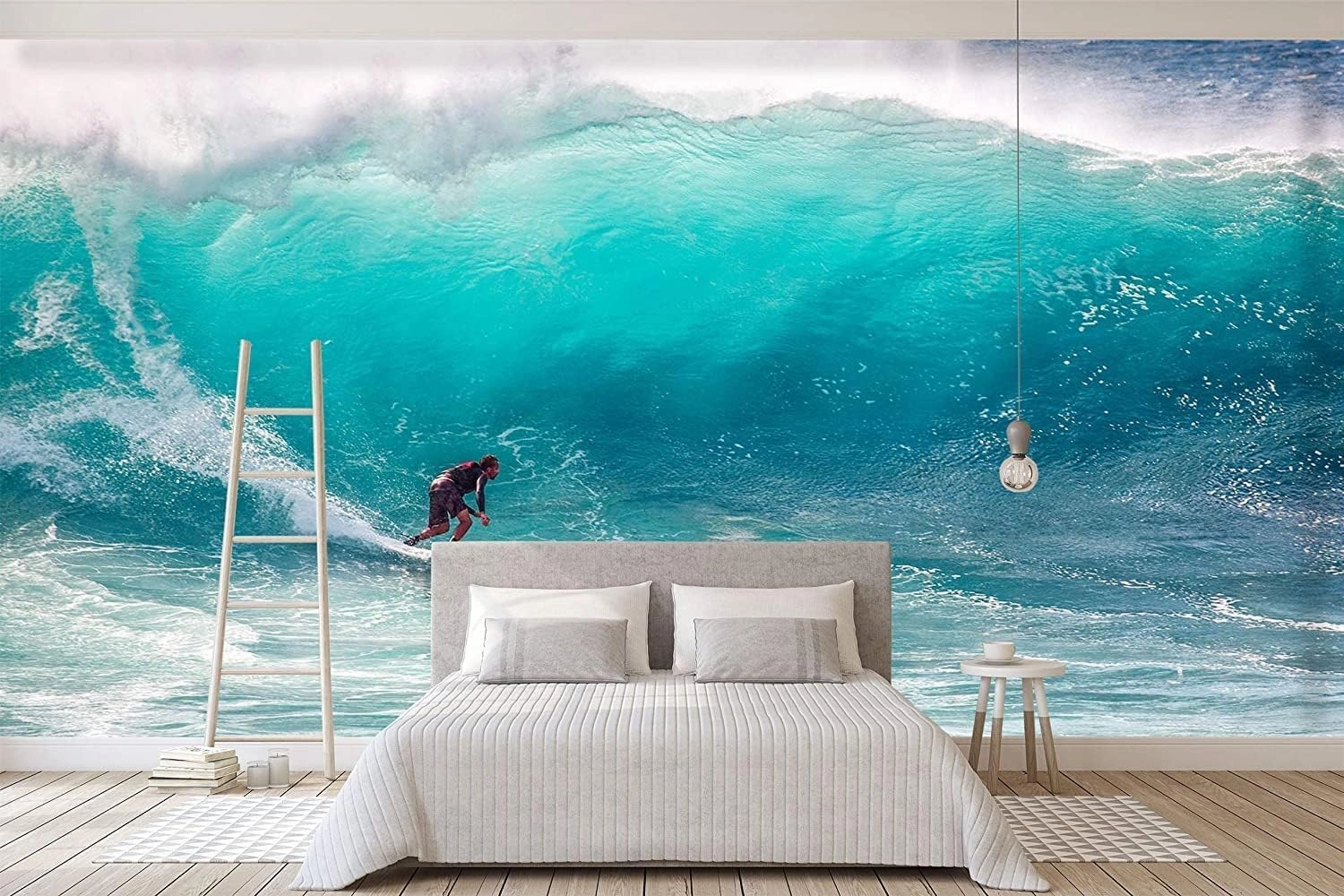 Sea Surfing 3D Wallpaper, Ocean Waves Waterproof Durable Wrinkle Free Creative Space Decor Art Murals for Living Room Tv Sofa Background Wall Sticker Decor,116"Wx91"H