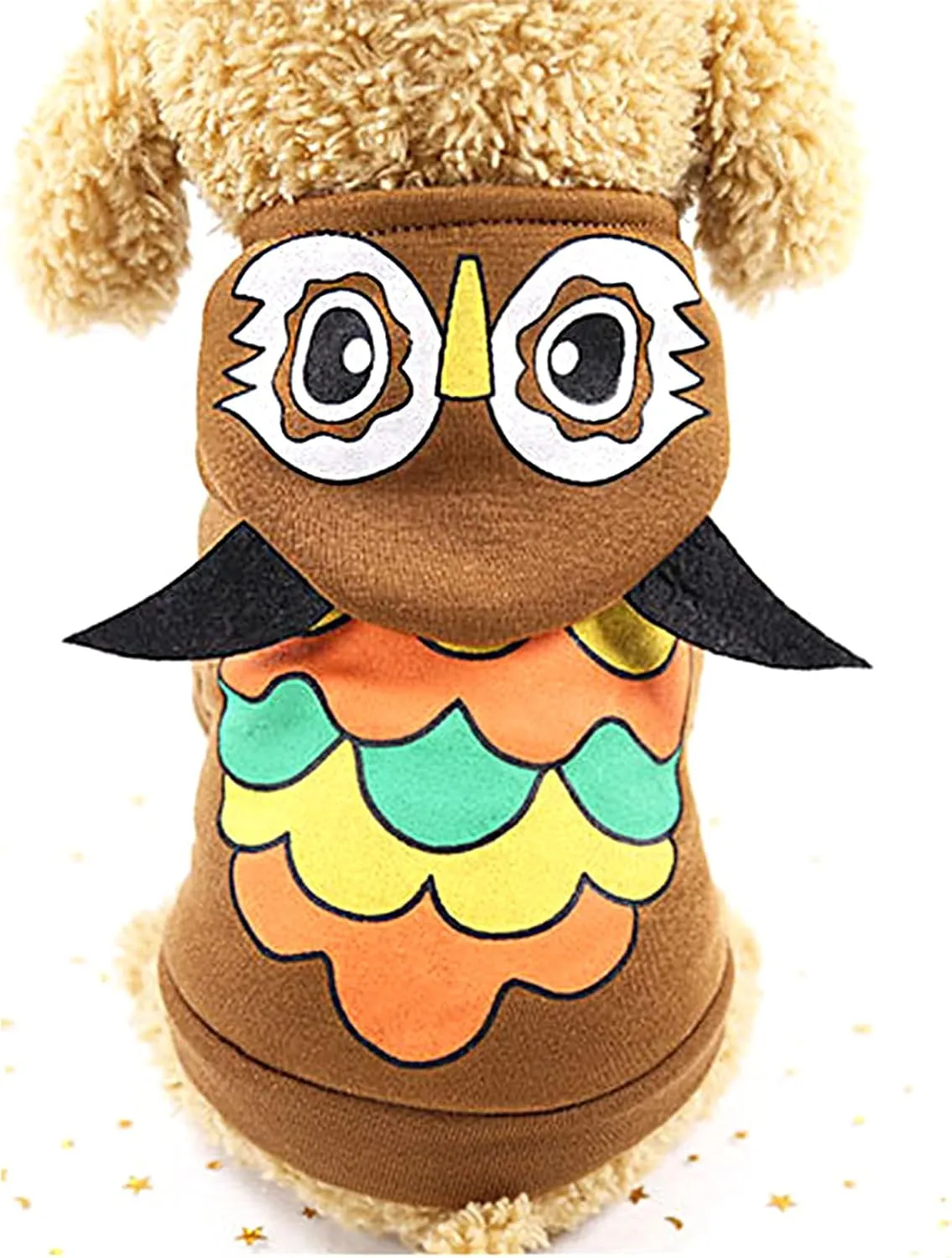 SEIS Halloween Cartoon Dog Hoodies with Hat Funny Cat Clothes Tiger Dinosaur Duck Owl Pumpkin Design Warm Pet Suit Four-Legged Costume for Small Medium Dog (Owl, L (Back Length 45cm/17.71"))