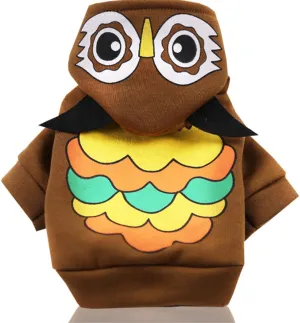 SEIS Halloween Cartoon Dog Hoodies with Hat Funny Cat Clothes Tiger Dinosaur Duck Owl Pumpkin Design Warm Pet Suit Four-Legged Costume for Small Medium Dog (Owl, L (Back Length 45cm/17.71"))