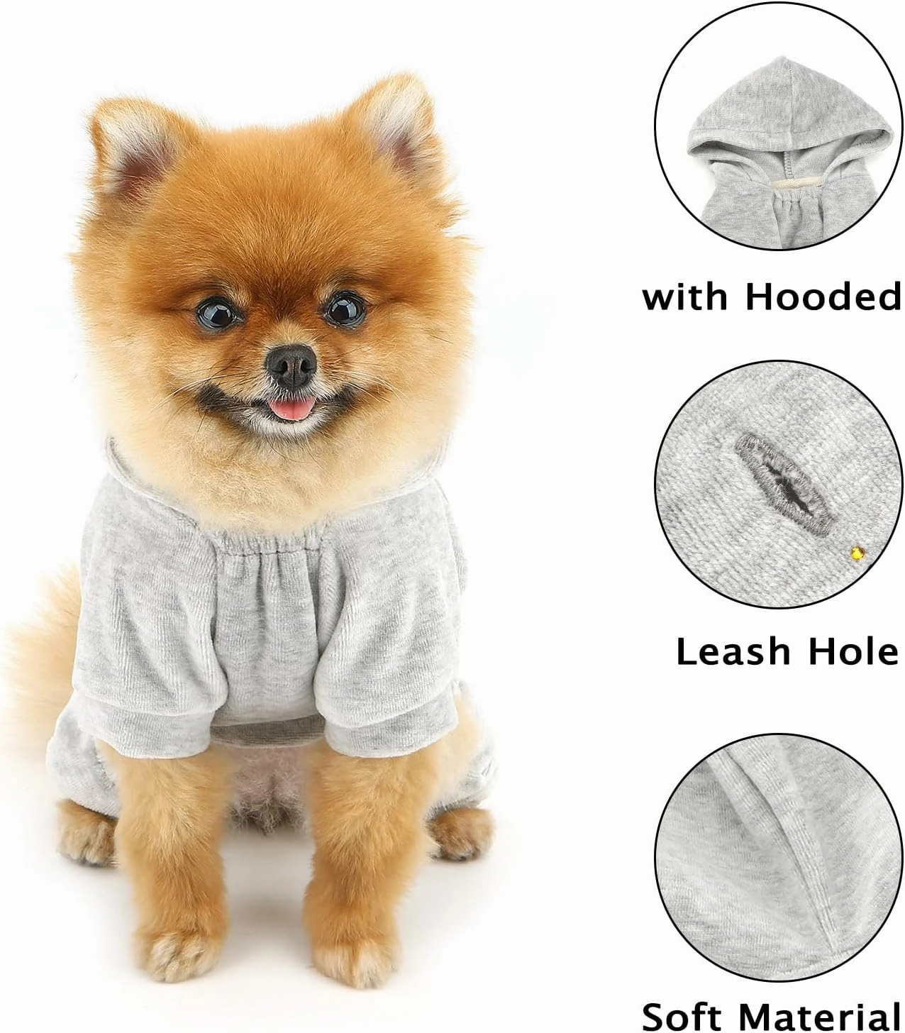 SELMAI Girl Dog Clothes for Small Dogs Cute Doggie Outfits Rhinestone Crown Stretchy Puppy Pajamas Soft Velvet Hoodie 4 Legged Jumpsuit Lightweight Pet Tracksuit Cat Apparel Leash Hole
