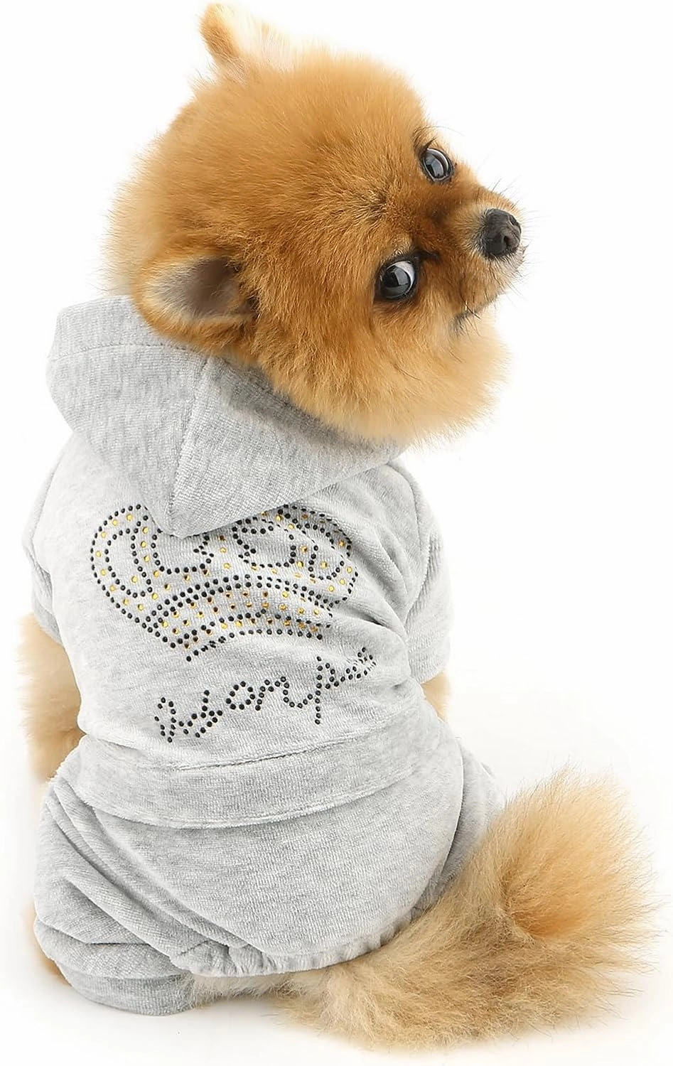 SELMAI Girl Dog Clothes for Small Dogs Cute Doggie Outfits Rhinestone Crown Stretchy Puppy Pajamas Soft Velvet Hoodie 4 Legged Jumpsuit Lightweight Pet Tracksuit Cat Apparel Leash Hole