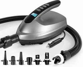 SereneLife Electric Paddle Board Pump – Portable 16 PSI Dual-Stage Air Compressor for Lightning-Fast Inflation, Auto-Off, LCD Display & 12V Car Connector – for SUPs, Boats & Inflatables