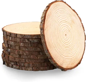 Set of 10 Medium Wood Slices (8-10”) – Rustic Natural Wood Rounds for Wedding Decor, Centerpieces, and Rustic Party Decorations