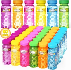 Shemira 60 Pcs Bubble Bottles with Wand, Bubble Party Favor Supply for Summer Indoor & Outdoor Activities, 4 OZ Bubble Solution Summer Toy in 6 Colors, Party Favor & Birthday Party Supplies