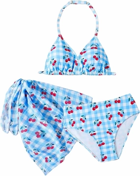 SHENHE Girl's 3 Piece Cute Halter Triangle Bikini Swimsuit with Beach Cover Up