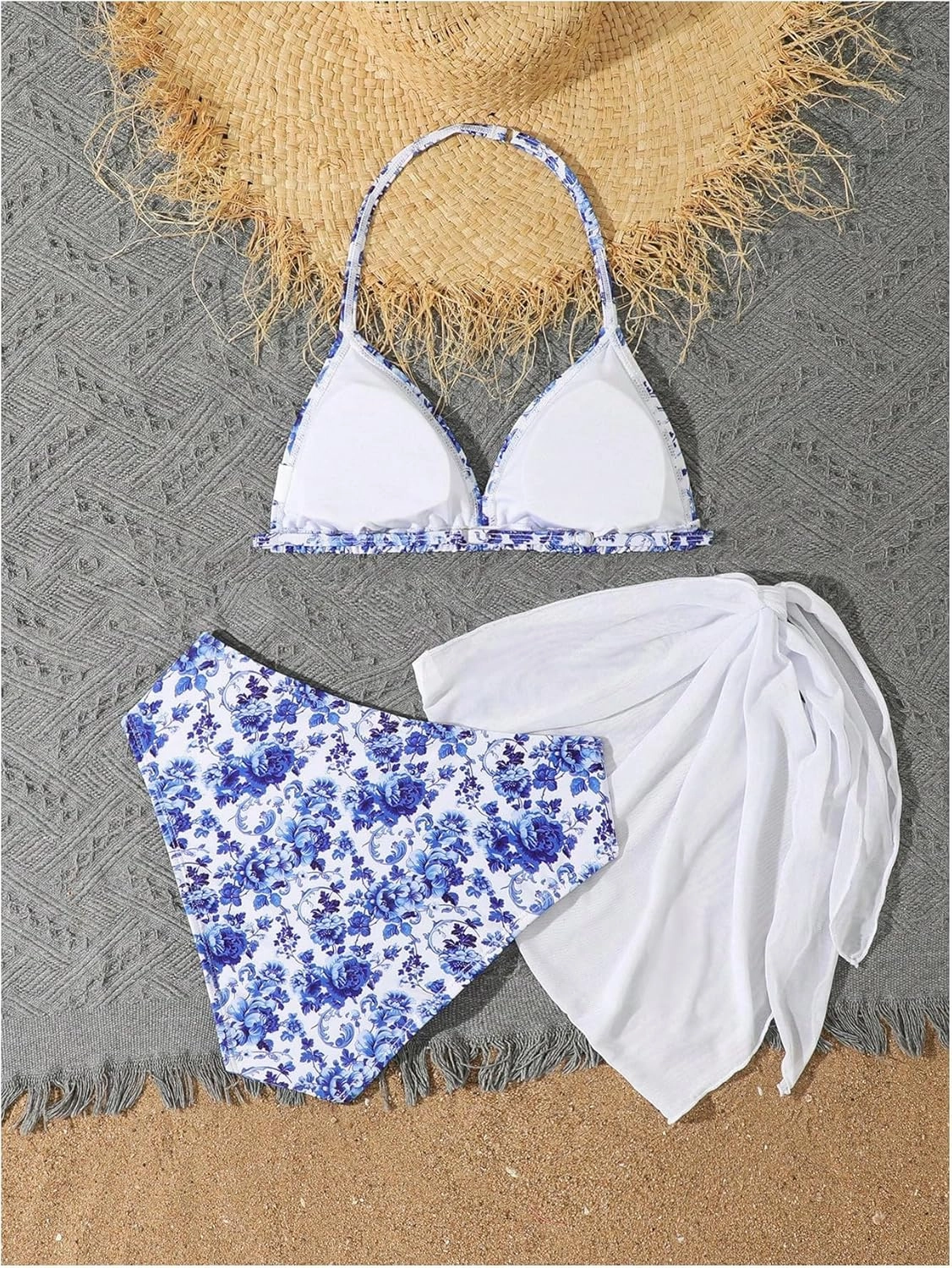 SHENHE Girl's 3 Piece Cute Halter Triangle Bikini Swimsuit with Beach Cover Up