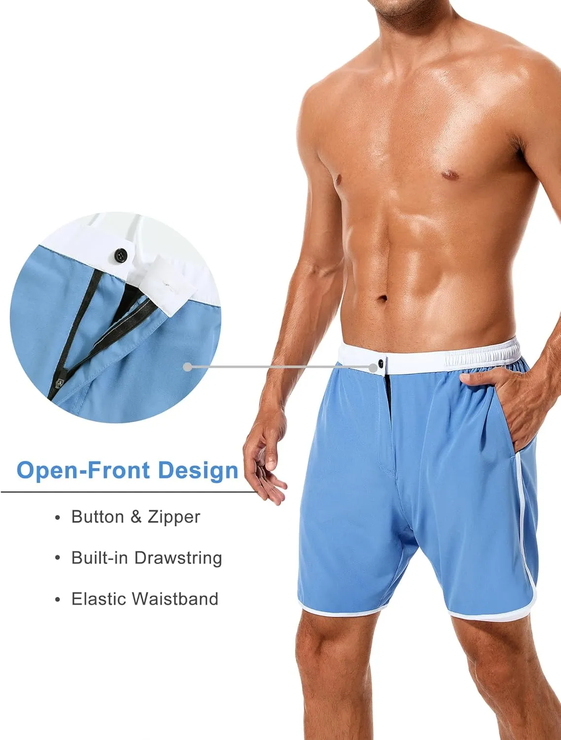 SILKWORLD Mens Swim Trunks Front Zipper Fly Quick Dry Beach Shorts with Compression Liner and Back Zipper Pockets