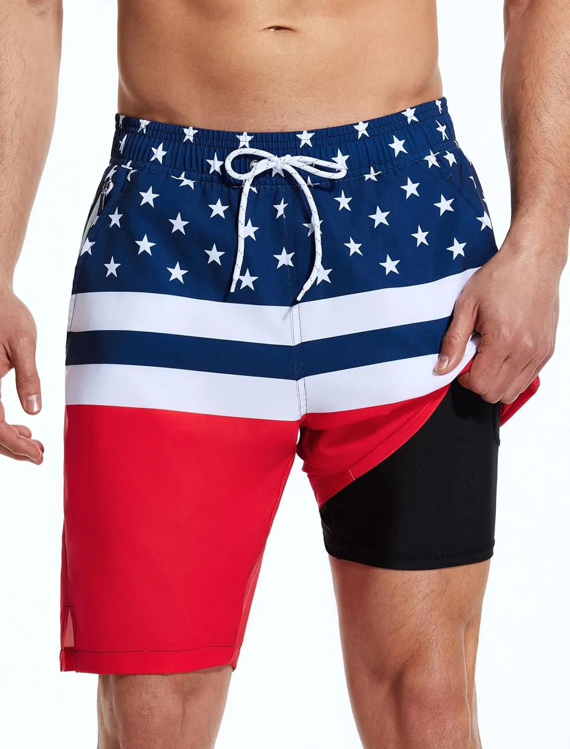 SILKWORLD Mens Swim Trunks Quick Dry Bathing Suit Board Swimming Shorts with Zipper Pockets and Compression Liner