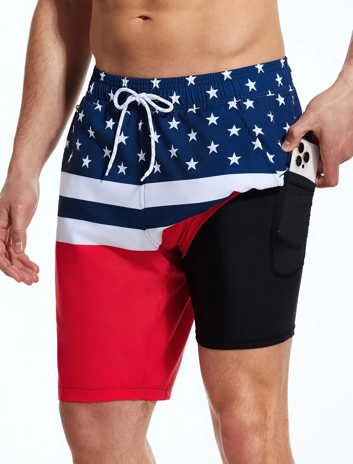 SILKWORLD Mens Swim Trunks Quick Dry Bathing Suit Board Swimming Shorts with Zipper Pockets and Compression Liner