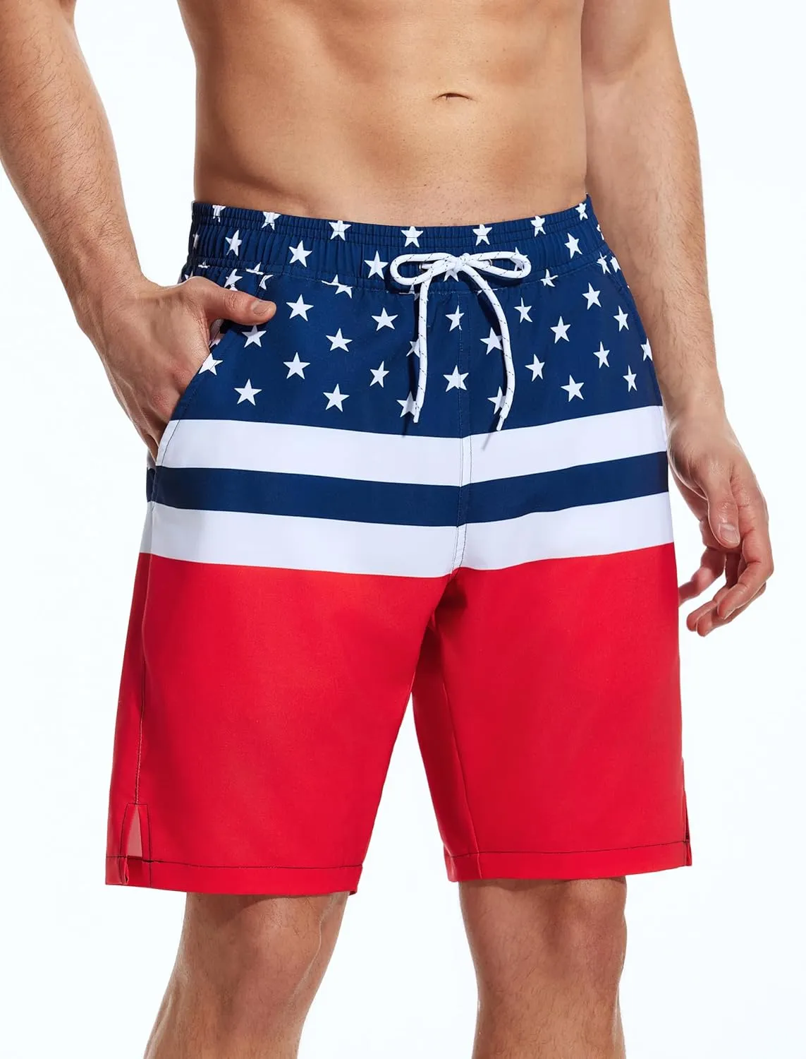 SILKWORLD Mens Swim Trunks Quick Dry Bathing Suit Board Swimming Shorts with Zipper Pockets and Compression Liner