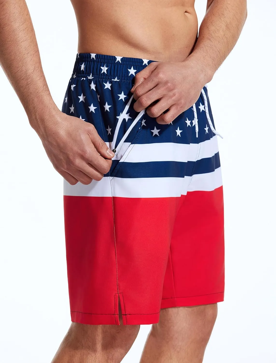 SILKWORLD Mens Swim Trunks Quick Dry Bathing Suit Board Swimming Shorts with Zipper Pockets and Compression Liner