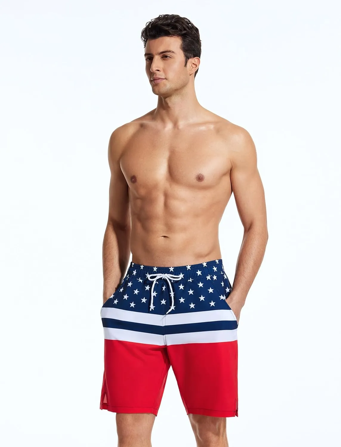 SILKWORLD Mens Swim Trunks Quick Dry Bathing Suit Board Swimming Shorts with Zipper Pockets and Compression Liner