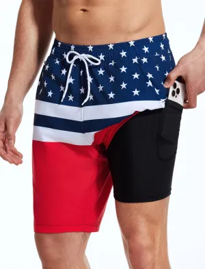 SILKWORLD Mens Swim Trunks Quick Dry Bathing Suit Board Swimming Shorts with Zipper Pockets and Compression Liner