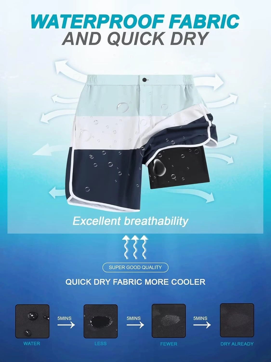 SILKWORLD Mens Swim Trunks Front Zipper Fly Quick Dry Beach Shorts with Compression Liner and Back Zipper Pockets