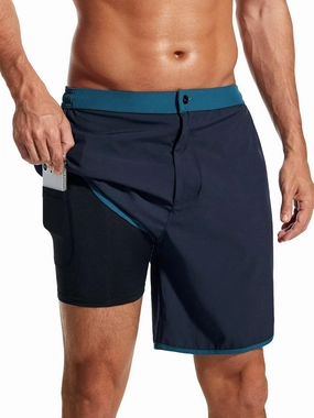 SILKWORLD Mens Swim Trunks Front Zipper Fly Quick Dry Beach Shorts with Compression Liner and Back Zipper Pockets