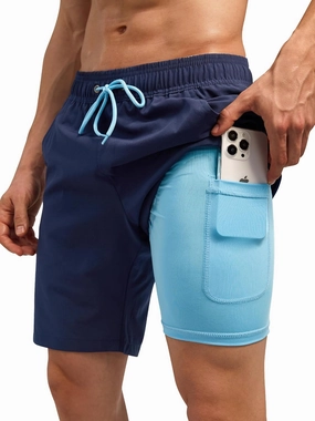 SILKWORLD Mens Swim Trunks Quick Dry Bathing Suit Board Swimming Shorts with Zipper Pockets and Compression Liner