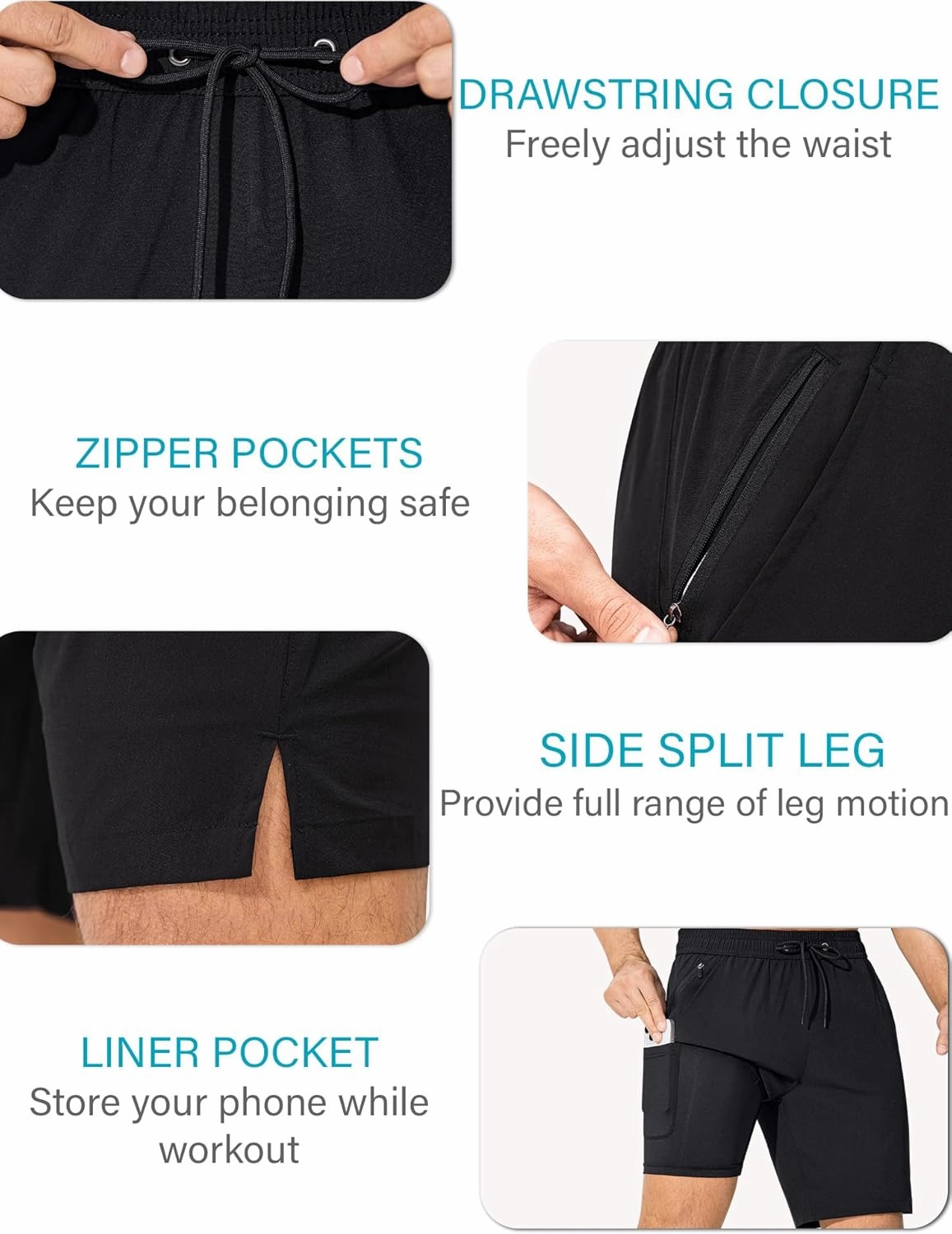 SILKWORLD Mens Swim Trunks Quick Dry Bathing Suit Board Swimming Shorts with Zipper Pockets and Compression Liner