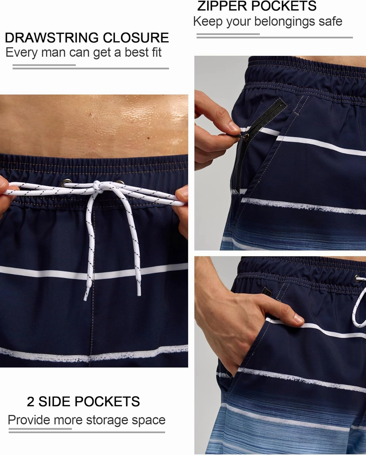 SILKWORLD Mens Swim Trunks Quick Dry Bathing Suit Board Swimming Shorts with Zipper Pockets and Compression Liner