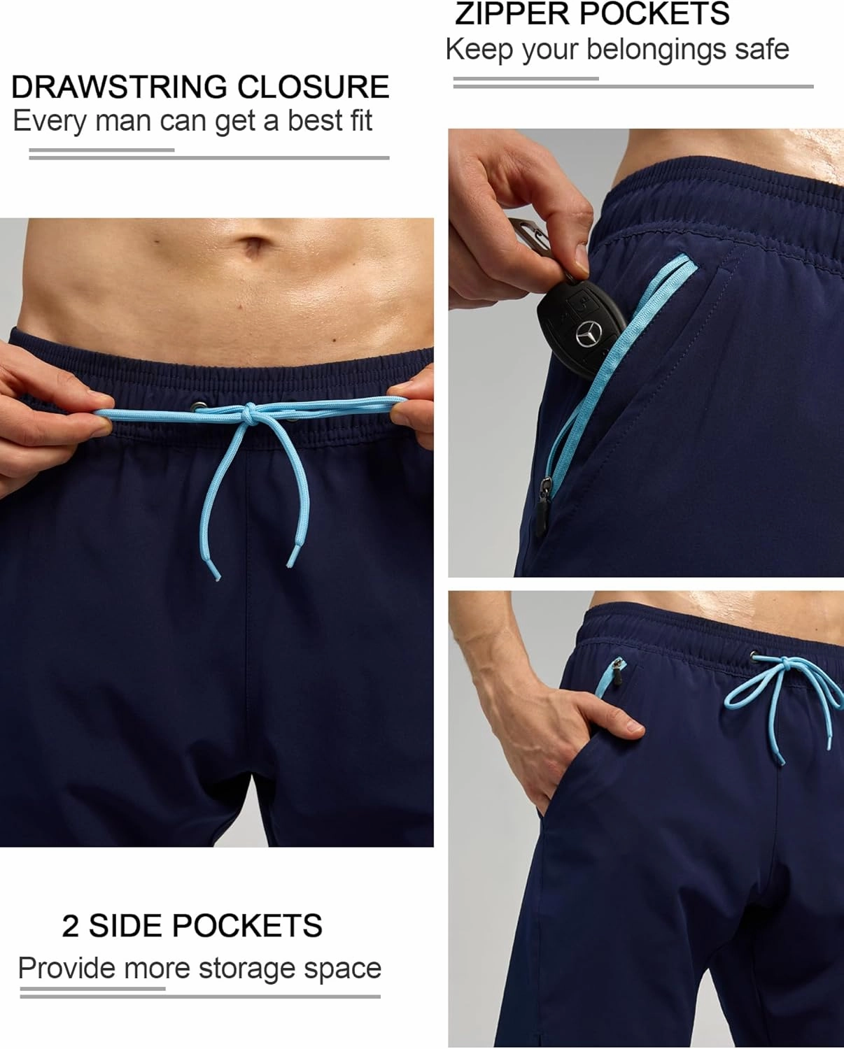 SILKWORLD Mens Swim Trunks Quick Dry Bathing Suit Board Swimming Shorts with Zipper Pockets and Compression Liner