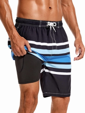 SILKWORLD Mens Swim Trunks with Compression Liner 9" Beach Board Shorts Men 2 in 1 Quick Dry Bathing Suit with Pockets