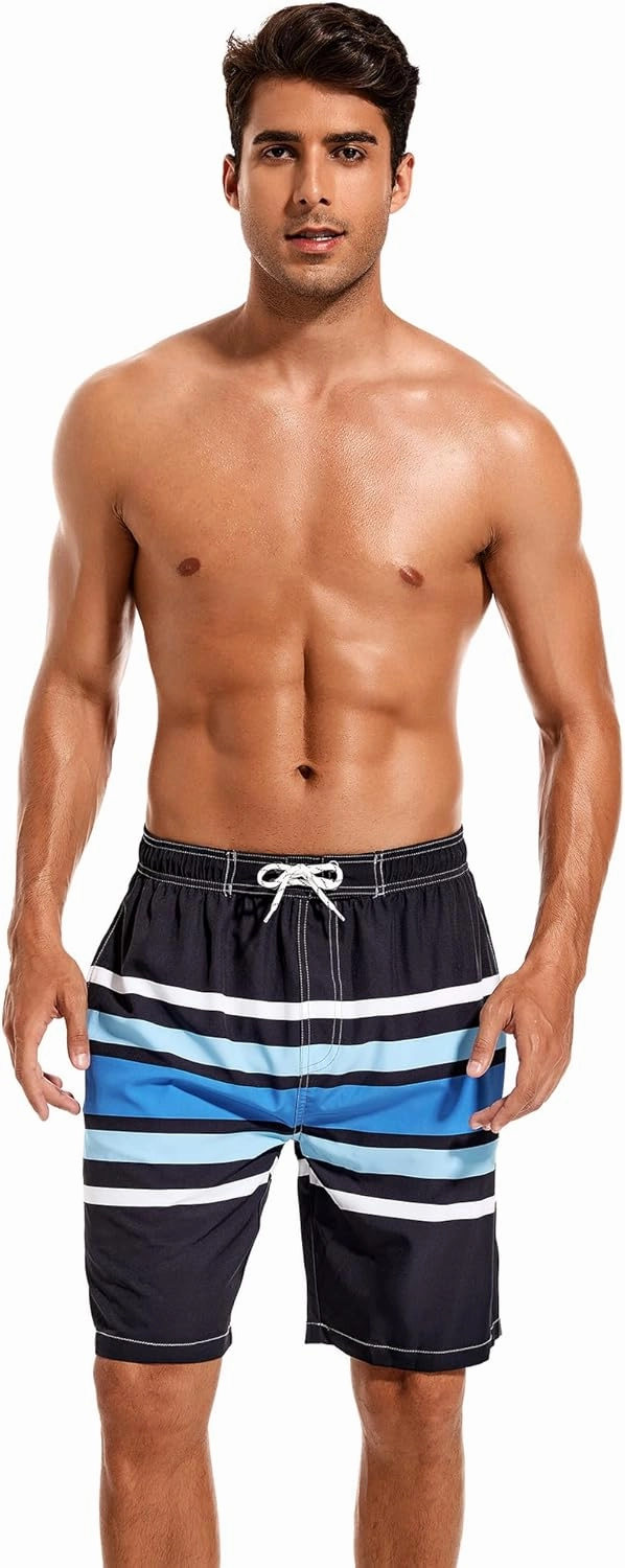 SILKWORLD Mens Swim Trunks with Compression Liner 9" Beach Board Shorts Men 2 in 1 Quick Dry Bathing Suit with Pockets