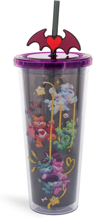 Silver Buffalo Care Bears x Universal Monsters Carnival Cup With Leak-Resistant Lid and Straw Topper | Holds 24 Ounces