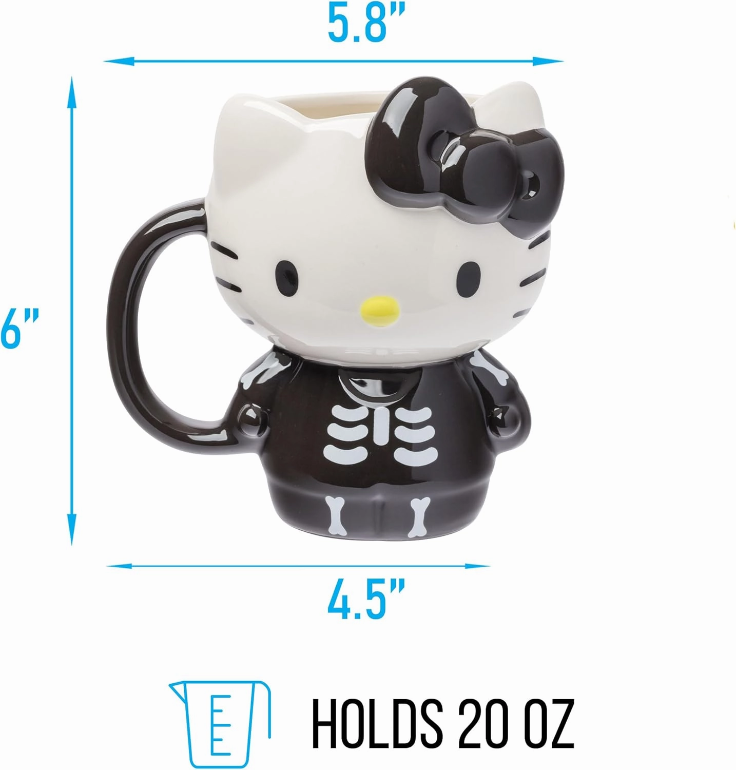 Silver Buffalo Sanrio Hello Kitty Halloween Skeleton Costume Ceramic 3D Sculpted Mug, 20 Ounces