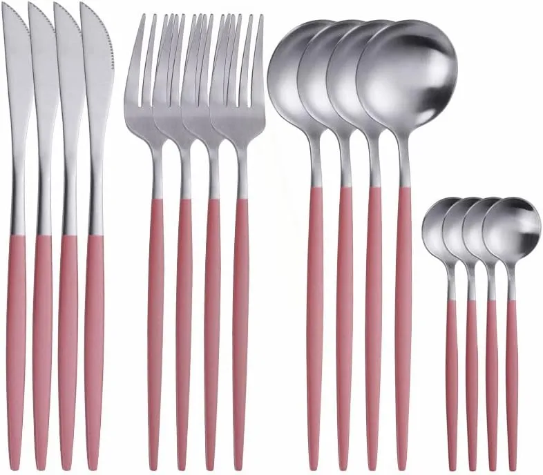 Silverware Set, 16PCS Matte Tableware Spoon Fork Knife Cutlery Set Stainless Steel Dinnerware Set Dinner Set Home Eco Friendly Flatware Serves for 4 (