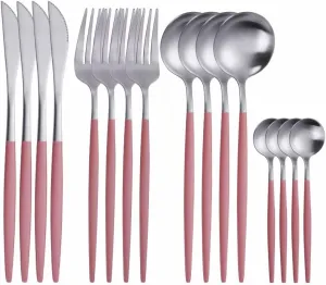 Silverware Set, 16PCS Matte Tableware Spoon Fork Knife Cutlery Set Stainless Steel Dinnerware Set Dinner Set Home Eco Friendly Flatware Serves for 4 (