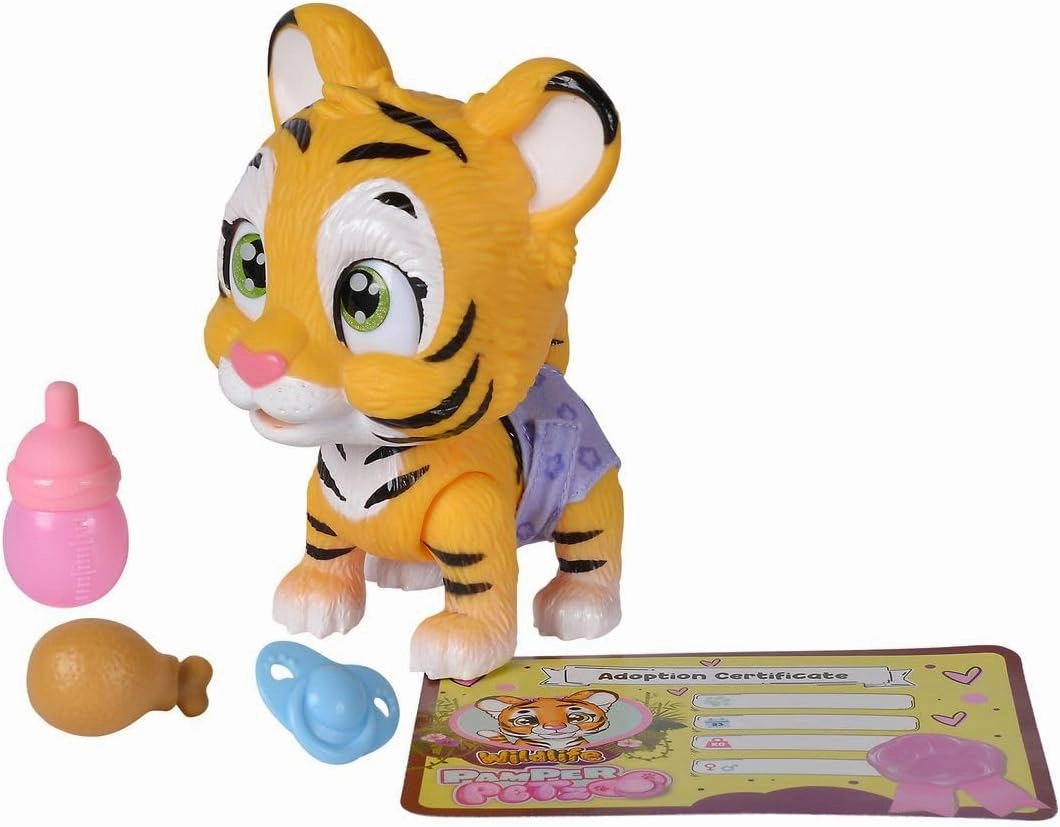 Simba Pamper Petz Tiger, Interactive Plush Toy, Stuffed Animal, Magic Paw, Drinking & Wetting Function, 15cm, 3  Years