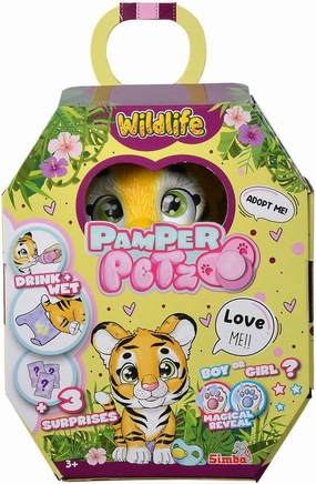 Simba Pamper Petz Tiger, Interactive Plush Toy, Stuffed Animal, Magic Paw, Drinking & Wetting Function, 15cm, 3  Years
