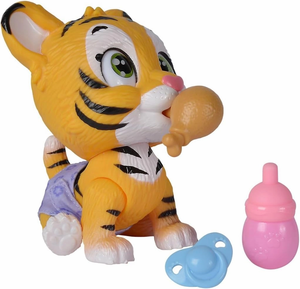 Simba Pamper Petz Tiger, Interactive Plush Toy, Stuffed Animal, Magic Paw, Drinking & Wetting Function, 15cm, 3  Years