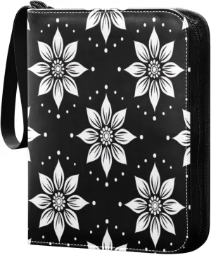 Simple Flower Pattern Card Binder 4-Pocket, 400 Pockets Card Holder with 50 Removable Sleeves and Zipper for Games Baseball Football Sports Card