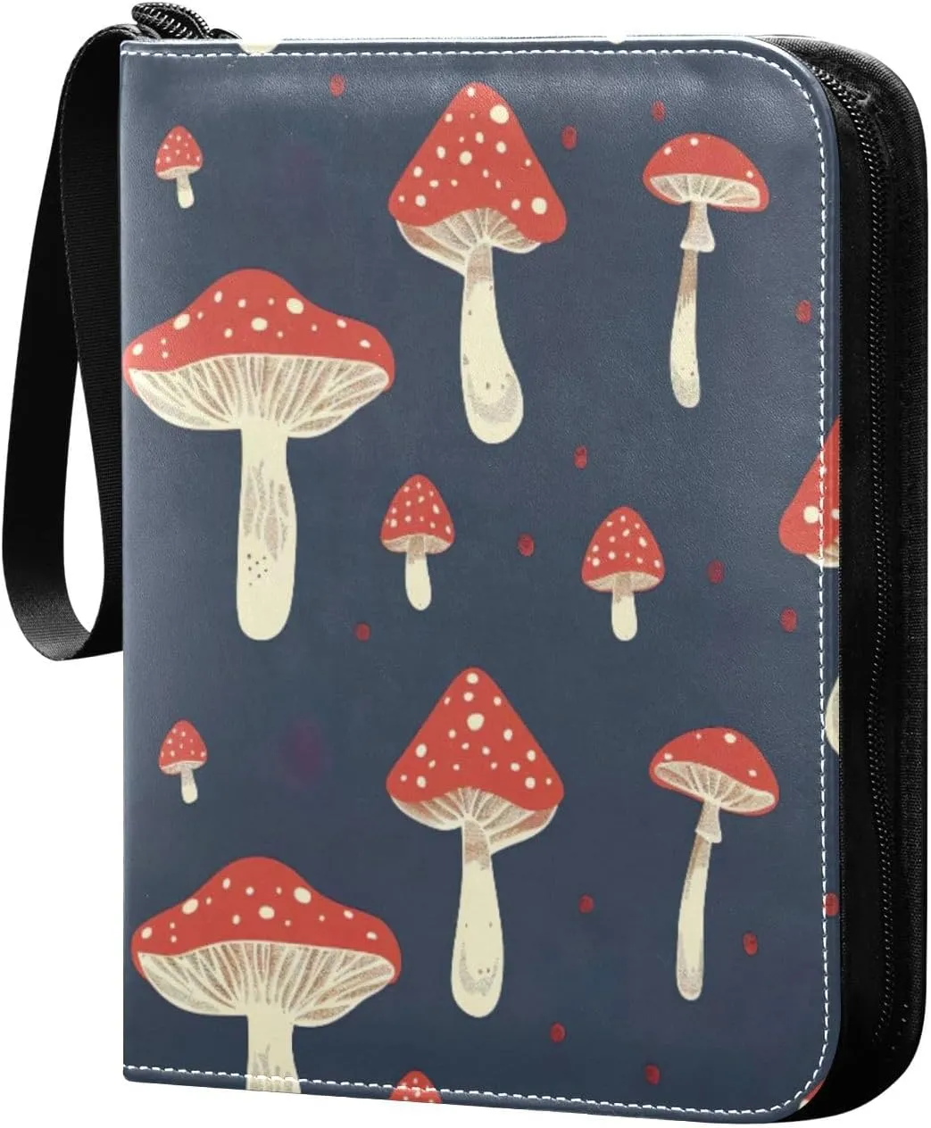 Simple Mushroom Pattern Card Binder 4-Pocket, 400 Pockets Card Holder with 50 Removable Sleeves and Zipper for Games Baseball Football Sports Card