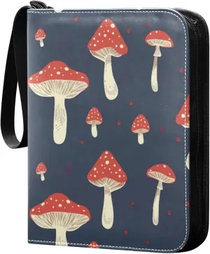 Simple Mushroom Pattern Card Binder 4-Pocket, 400 Pockets Card Holder with 50 Removable Sleeves and Zipper for Games Baseball Football Sports Card