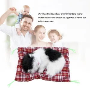 Simulation Lovely Cat Make Sounds Doll Cute Sleeping Plush Cats on Mat Stuffed Decorations Great Gift