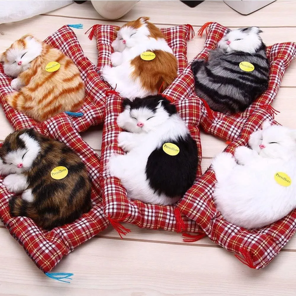 Simulation Lovely Cat Make Sounds Doll Cute Sleeping Plush Cats on Mat Stuffed Decorations Great Gift