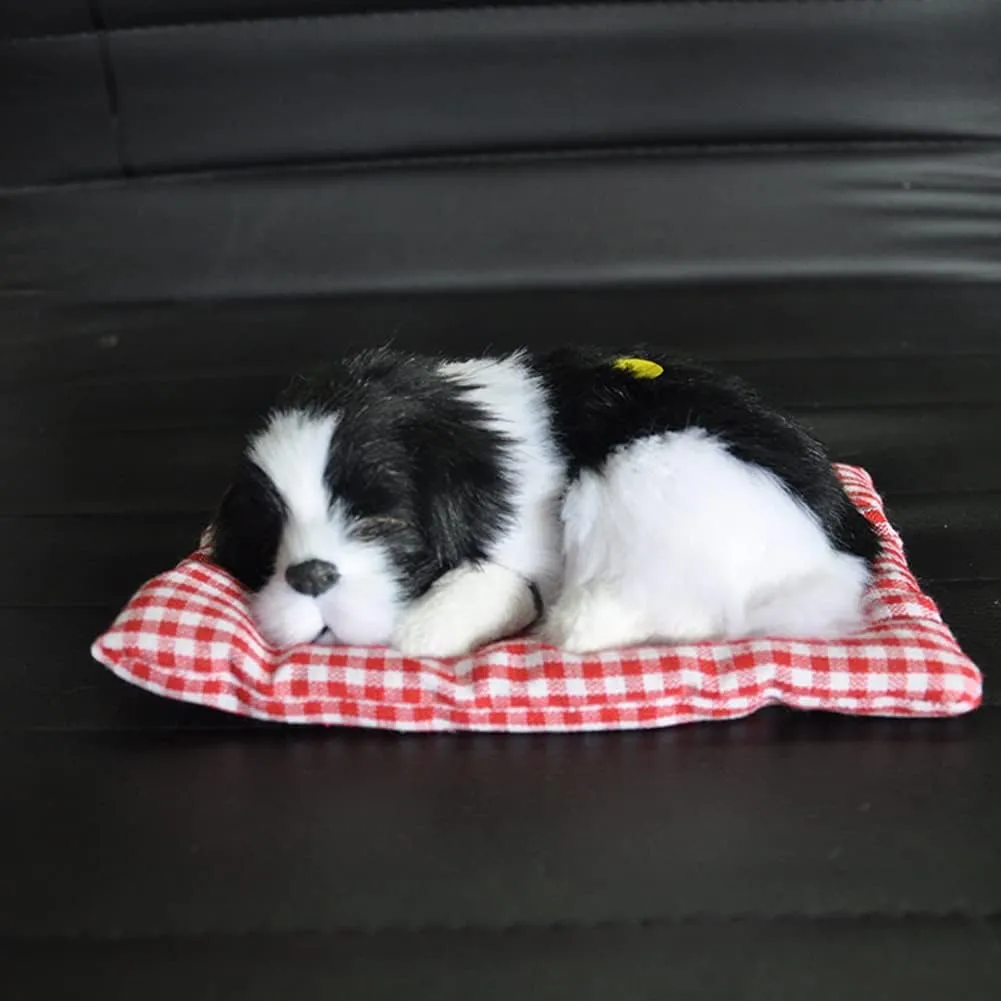 Simulation Lovely Dog That Make Sounds Doll Cute Sleeping Plush Dog Puppy on Mat Stuffed Decorations,1Pcs Sleeping Dog with A Mat Great Gift