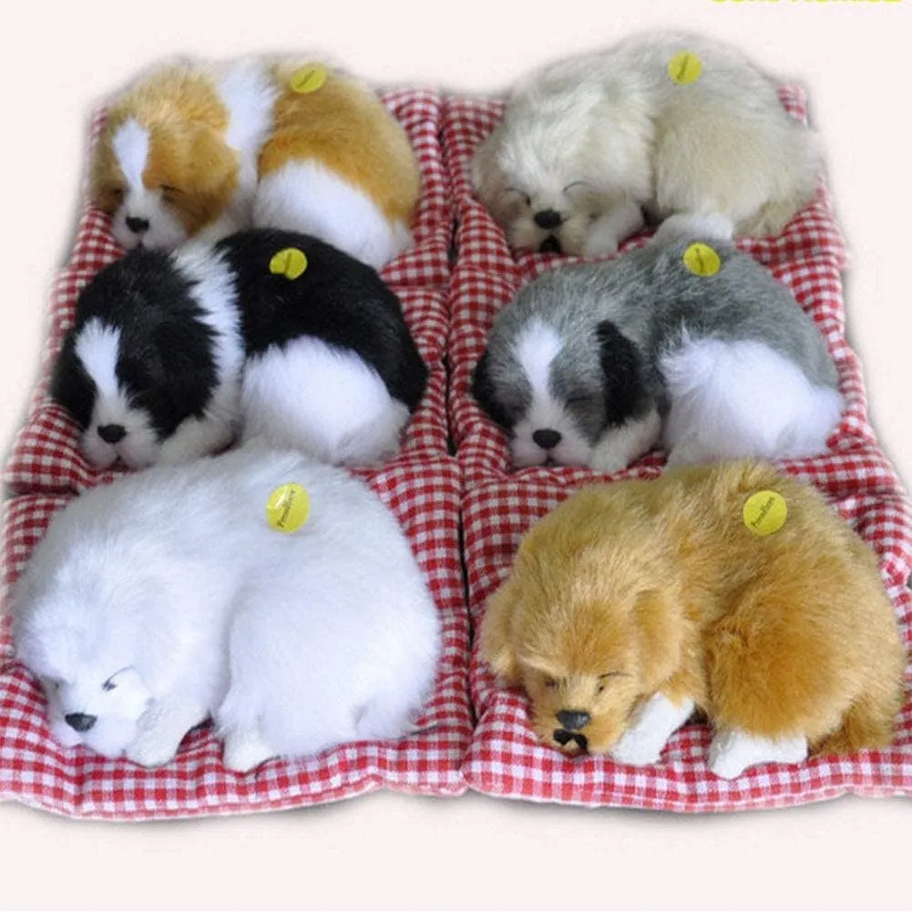 Simulation Lovely Dog That Make Sounds Doll Cute Sleeping Plush Dog Puppy on Mat Stuffed Decorations,1Pcs Sleeping Dog with A Mat Great Gift