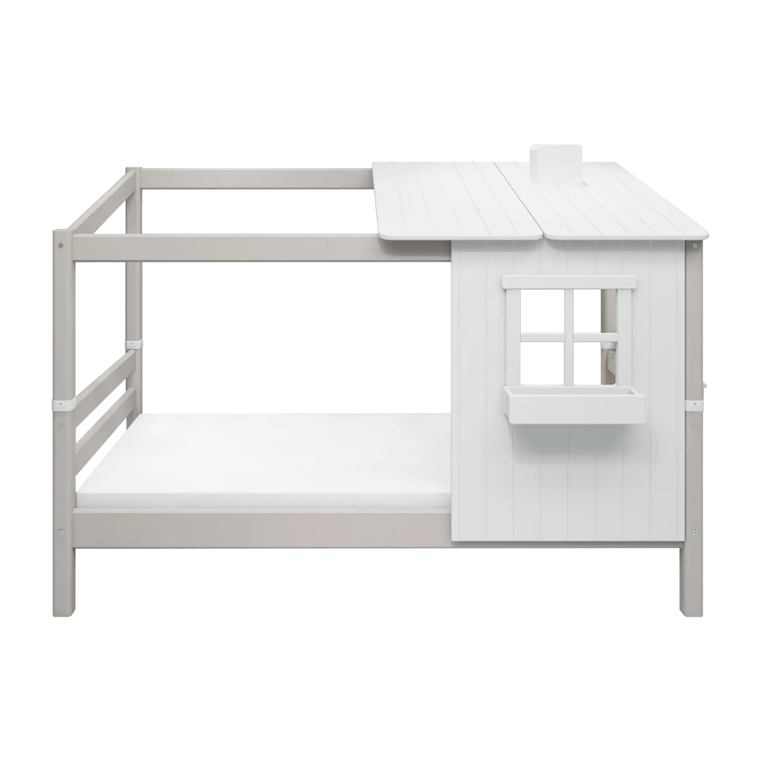 Single Bed with 1/2 Classic House, 90x200 cm, White/Grey