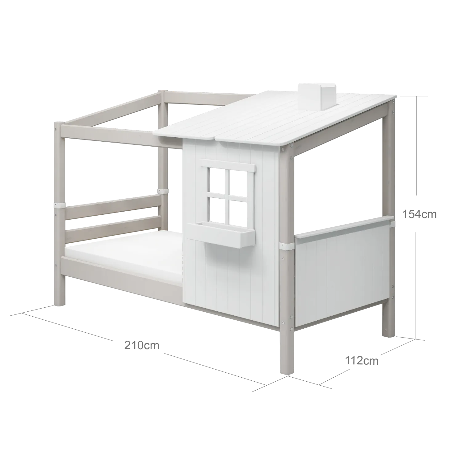 Single Bed with 1/2 Classic House, 90x200 cm, White/Grey