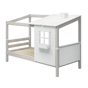 Single Bed with 1/2 Classic House, 90x200 cm, White/Grey